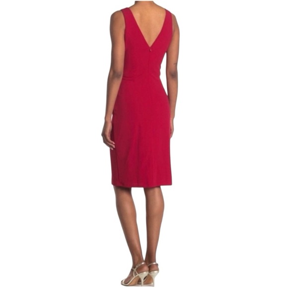 MARINA Draped Side Bow V-Neck Sleeveless Woven Dress, Rouge, Size 6 - Picture 3 of 4